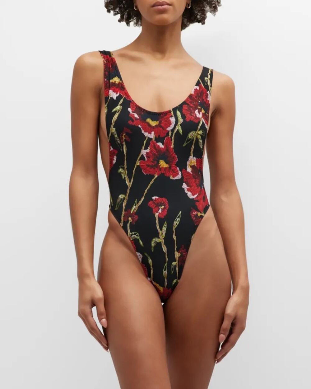 NWT Norma Kamali Marissa One Piece Swimsuit in Black Poppy Size Large